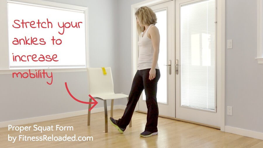 Stretch your ankles to increase mobility on squats