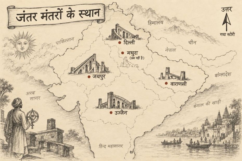 Location of 4 Jantar mantars in Bharat. AI generated image