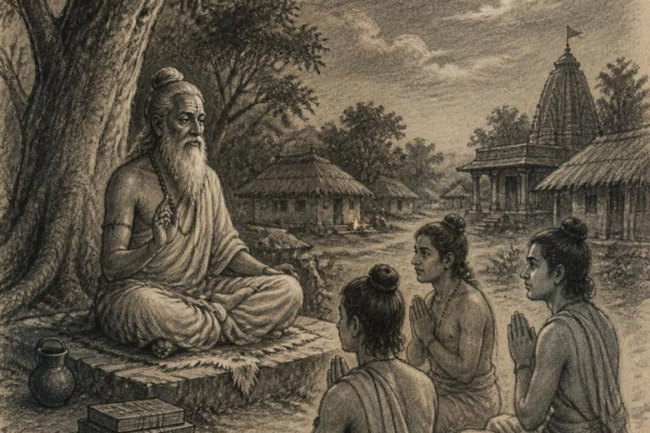 Image showing a guru with his students. Blog post on Guru Purnima