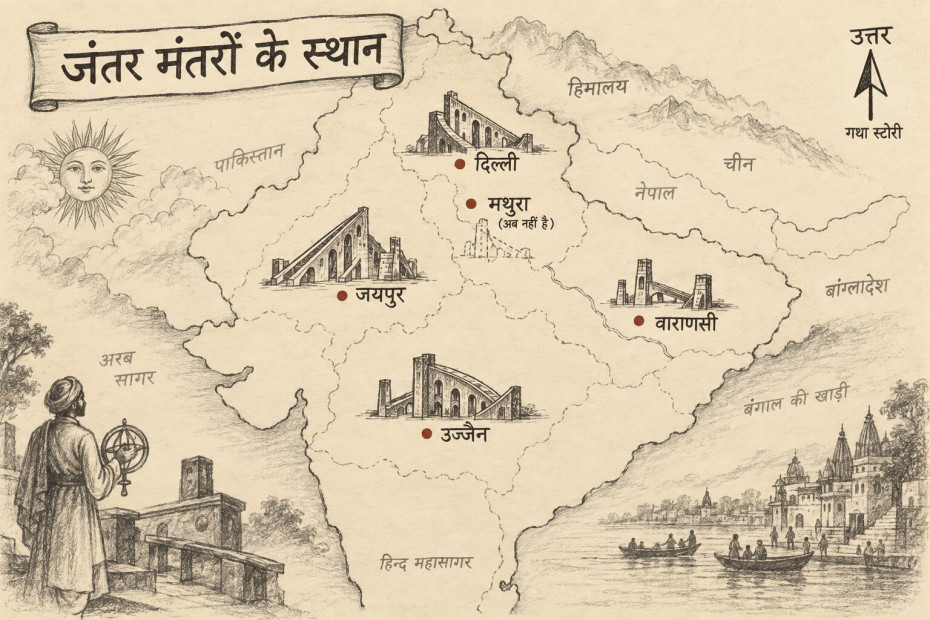 Location of 4 Jantar mantars in Bharat. AI generated image