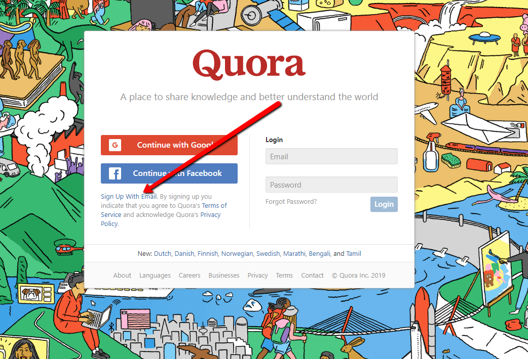 quora signup page